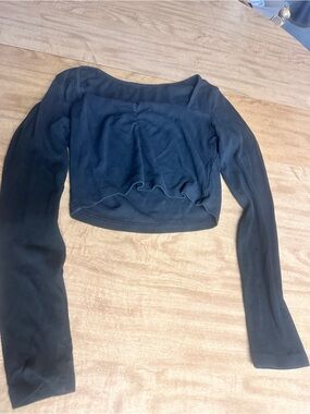 SHEIN Black Long Sleeve Square Neck Mesh Crop Top